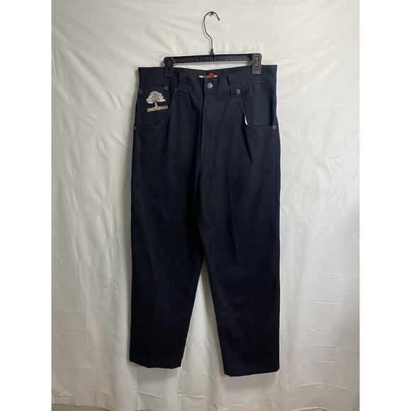 Vintage Raw Blue Jeans Black Denim Baggy Y2K Zodiac Grunge Rap Embroidered 34/34 - Picture 6 of 9